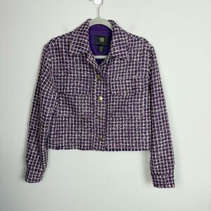 HOUSE OF HARLOW | NEW Purple Metallic Tweed Cropped Jacket Women’s Size X-Small